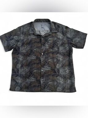 Van Heusen Black/Brown short sleeve Hawaiian summer tropical shirt w palm leaves